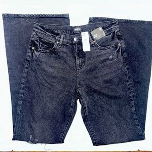 Express Women's Black Washed Denim Mid Rise 70's Flare Leg Jeans Size 8R NEW